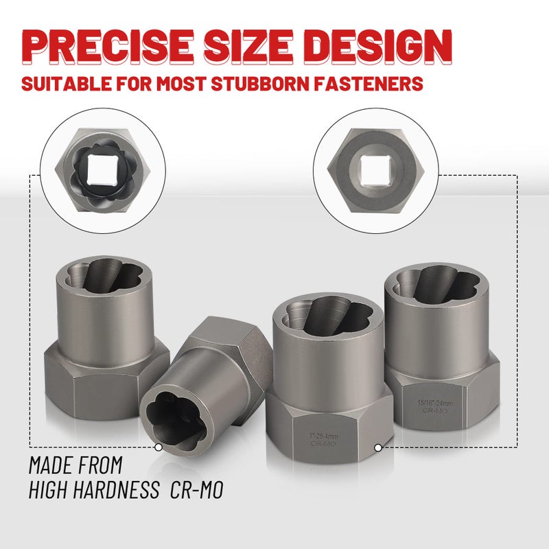 UYECOVE 5 Pcs Bolt Extractor Set Heavy Duty, 1/2' Drive Easy Out Bolt Extractor Set, Nut Extractor set Broken Bolt Extractor Kit for Removing Stripped Lug Nuts, Rounded off Nuts, Bolts, Studs - Image 3